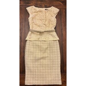 Badgley Mischka Cream Lace and Tweed dress, size 0